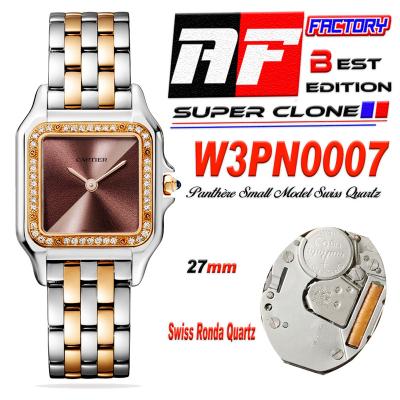 Panthère Medium Model W3PN0007 Ronda Quartz Womens Watch Best Edition AF 27 RG Diamond Bezel Brown Dial SS Bracelet