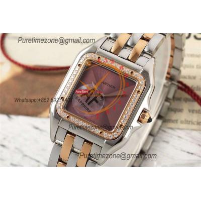 Panthère Medium Model W3PN0007 Ronda Quartz Womens Watch Best Edition AF 27 RG Diamond Bezel Brown Dial SS Bracelet