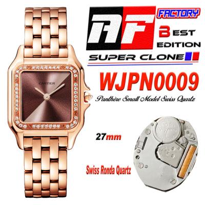 Panthère Medium Model WSPN0007 Ronda Quartz Womens Watch Best Edition AF RG 27 Diamond Brown Dial SS Bracelet Ladies