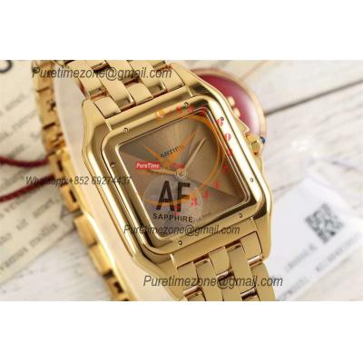 Panthère Medium Model WSPN0007 Ronda Quartz Womens Watch Best Edition AF YG 27mm Gold Dial SS Bracelet Ladies