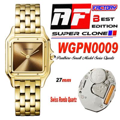 Panthère Medium Model WSPN0007 Ronda Quartz Womens Watch Best Edition AF YG 27mm Gold Dial SS Bracelet Ladies