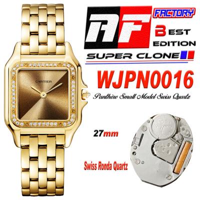 Panthère Medium Model WSPN0007 Ronda Quartz Womens Watch Best Edition AF YG 27 Diamond Gold Dial SS Bracelet Ladies