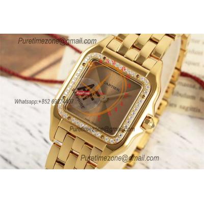 Panthère Medium Model WSPN0007 Ronda Quartz Womens Watch Best Edition AF YG 27 Diamond Gold Dial SS Bracelet Ladies