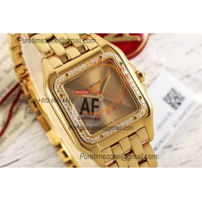 Panthère Medium Model WSPN0007 Ronda Quartz Womens Watch Best Edition AF YG 27 Diamond Gold Dial SS Bracelet Ladies