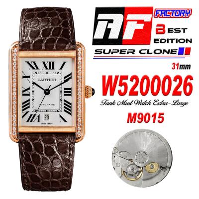 Tank Solo XL 31mm W5200026 M9015 Automatic Mens Watch Best Edition AF RG Diamond Bezel White Dial Leather CHS