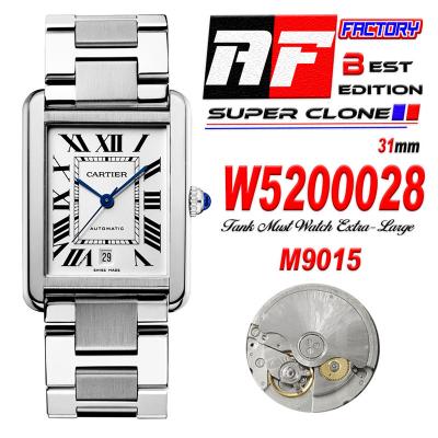 Tank Solo XL 31mm W5200028 M9015 Automatic Mens Watch Best Edition AF White Dial SS Bracelet CHS