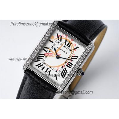 Tank Louis Must 28mm W5200003 Swiss Ronda Quartz Womens Watch Best Edition AF Diamond Bezel White Dial Leather Ladies