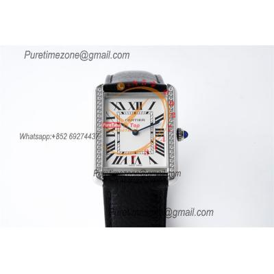 Tank Louis Must 28mm W5200003 Swiss Ronda Quartz Womens Watch Best Edition AF Diamond Bezel White Dial Leather Ladies