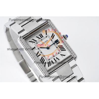 Tank Louis Must 28 W5200025 Swiss Ronda Quartz Womens Watch Best Edition AF Diamond Bezel White Dial SS Bracelet Ladies