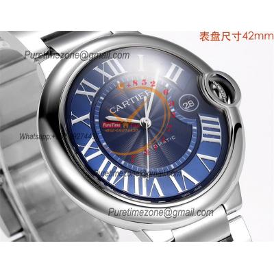 Ballon Bleu WSBB0027 42mm A2824 Automatic Mens Watch Best Edition CHF Blue Dial Stainless Steel Bracelet CHS