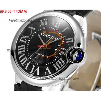 Ballon Bleu WSBB0003 42mm A2824 Automatic Mens Watch Best Edition CHF Black Dial Leather Strap CHS