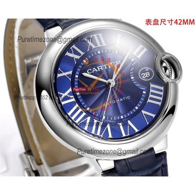 Ballon Bleu WSBB0027 42mm A2824 Automatic Mens Watch Best Edition CHF Blue Dial Leather Strap CHS