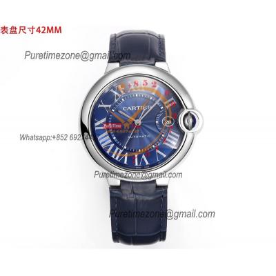 Ballon Bleu WSBB0027 42mm A2824 Automatic Mens Watch Best Edition CHF Blue Dial Leather Strap CHS