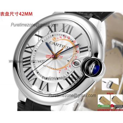 Ballon Bleu WSBB0027 42mm A2824 Automatic Mens Watch Best Edition CHF Silver Dial Leather Strap CHS