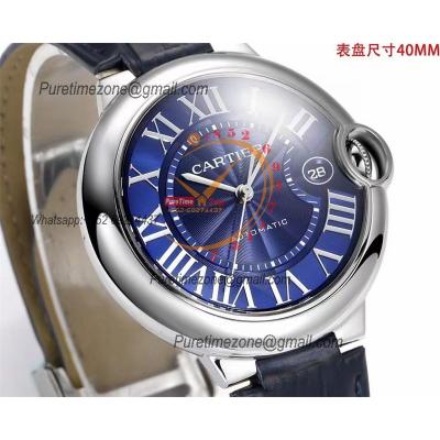 Ballon Bleu WSBB0061 40mm A2824 Automatic Mens Watch Best Edition CHF Blue Dial Leather Strap CHS