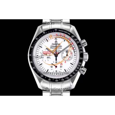 Speedmaster Moonwatch Silver Snoopy Anniversary Manual Winding Chrono Mens Watch Best Edition OMF White Dial SS Bracelet