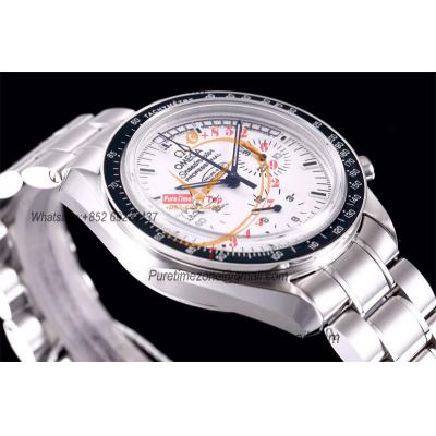 Speedmaster Moonwatch Silver Snoopy Anniversary Manual Winding Chrono Mens Watch Best Edition OMF White Dial SS Bracelet