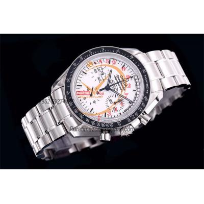 Speedmaster Moonwatch Silver Snoopy Anniversary Manual Winding Chrono Mens Watch Best Edition OMF White Dial SS Bracelet