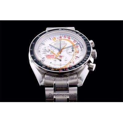 Speedmaster Moonwatch Silver Snoopy Anniversary Manual Winding Chrono Mens Watch Best Edition OMF White Dial SS Bracelet