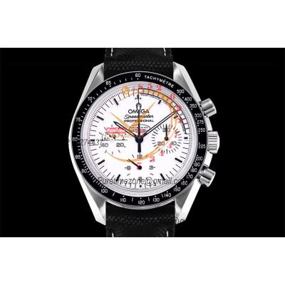 Speedmaster Moonwatch Silver Snoopy Anniversary Manual Winding Chrono Mens Watch Best Edition OMF White Dial Nylon CHS