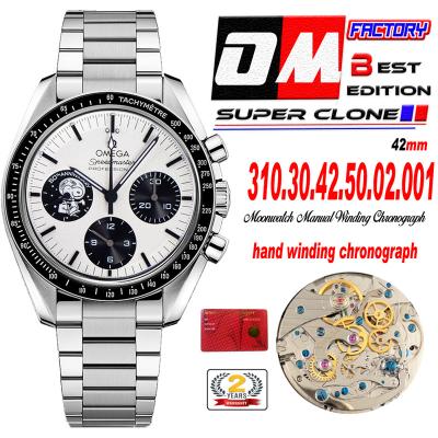 Speedmaster  Moonwatch Silver Snoopy Award Manual Winding Chrono Mens Watch Best Edition OMF Black Dial SS Bracelet