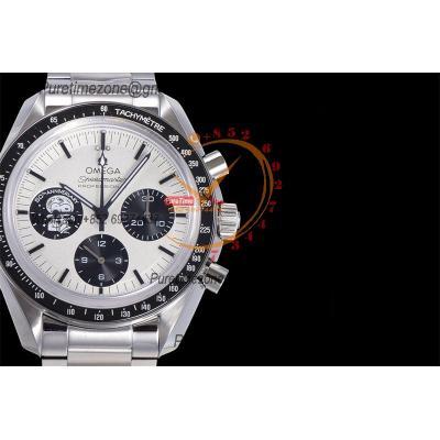 Speedmaster  Moonwatch Silver Snoopy Award Manual Winding Chrono Mens Watch Best Edition OMF Black Dial SS Bracelet