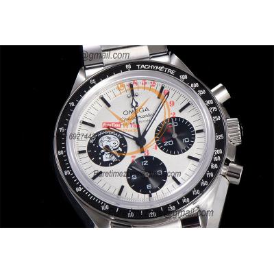 Speedmaster  Moonwatch Silver Snoopy Award Manual Winding Chrono Mens Watch Best Edition OMF Black Dial SS Bracelet