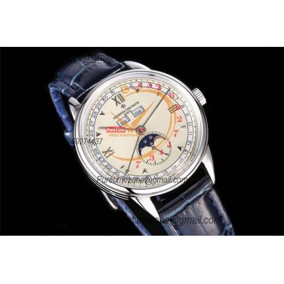 Historiques Triple Calendrier 3100V A4400 Automatic Mens Watch Best Edition Moon Phase TWF  40 SS White Dial Leahter CHS