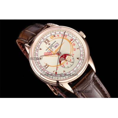 Historiques Triple Calendrier 3100V A4400 Automatic Mens Watch Best Edition Moon Phase TWF  40 RG White Dial Leahter CHS