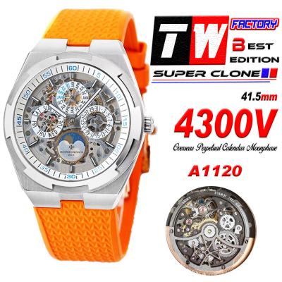 Overseas Perpetual Calendar Moonphase 4300V A1120 Automatic Mens Watch Best Edition TWF SS Skeleton Dial Orange Rubber