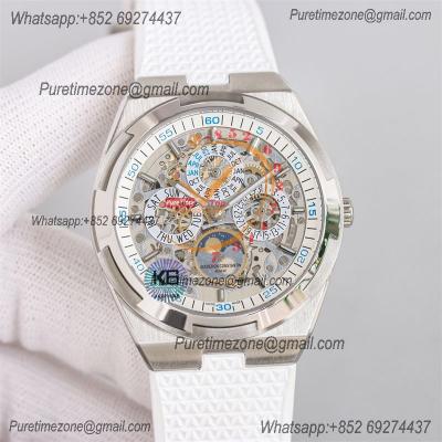 Overseas Perpetual Calendar Moonphase 4300V A1120 Automatic Mens Watch Best Edition TWF SS Skeleton Dial White Rubber