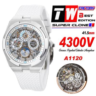 Overseas Perpetual Calendar Moonphase 4300V A1120 Automatic Mens Watch Best Edition TWF SS Skeleton Dial White Rubber