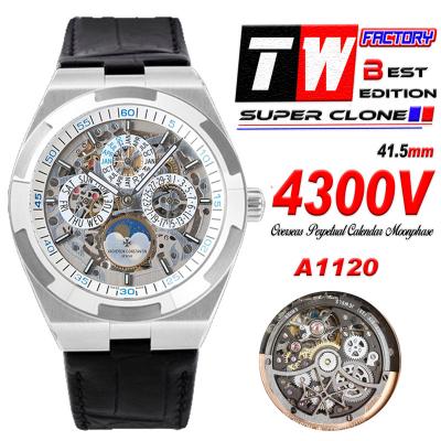 Overseas Perpetual Calendar Moonphase 4300V A1120 Automatic Mens Watch Best Edition TWF SS Skeleton Dial Black Leather