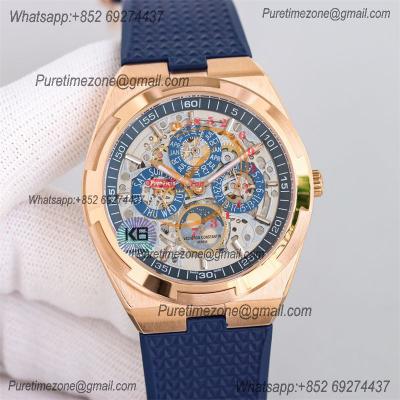 Overseas Perpetual Calendar Moonphase 4300V A1120 Automatic Mens Watch Best Edition TWF RG Skeleton Dial Blue Rubber