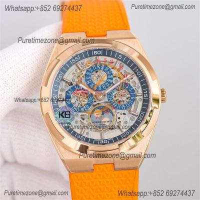 Overseas Perpetual Calendar Moonphase 4300V A1120 Automatic Mens Watch Best Edition TWF RG Skeleton Dial Orange Rubber