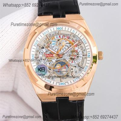 Overseas Perpetual Calendar Moonphase 4300V A1120 Automatic Mens Watch Best Edition TWF RG Skeleton Dial Blue Leather