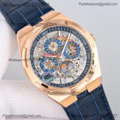 Overseas Perpetual Calendar Moonphase 4300V A1120 Automatic Mens Watch Best Edition TWF RG Skeleton Dial Blue Leather