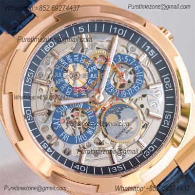 Overseas Perpetual Calendar Moonphase 4300V A1120 Automatic Mens Watch Best Edition TWF RG Skeleton Dial Blue Leather