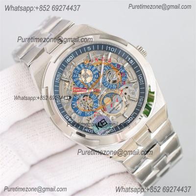 Overseas Perpetual Calendar Moonphase 4300V A1120 Automatic Mens Watch Best Edition TWF Blue Skeleton Dial SS Bracelet