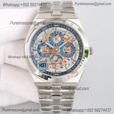 Overseas Perpetual Calendar Moonphase 4300V A1120 Automatic Mens Watch Best Edition TWF Blue Skeleton Dial SS Bracelet