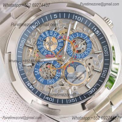 Overseas Perpetual Calendar Moonphase 4300V A1120 Automatic Mens Watch Best Edition TWF Blue Skeleton Dial SS Bracelet