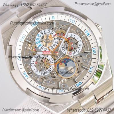 Overseas Perpetual Calendar Moonphase 4300V A1120 Automatic Mens Watch Best Edition TWF Blue Skeleton Dial SS Bracelet