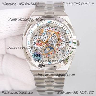 Overseas Perpetual Calendar Moonphase 4300V A1120 Automatic Mens Watch Best Edition TWF Blue Skeleton Dial SS Bracelet