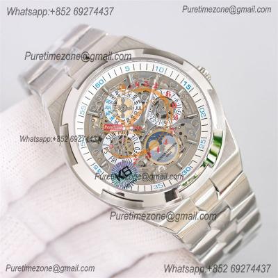 Overseas Perpetual Calendar Moonphase 4300V A1120 Automatic Mens Watch Best Edition TWF Blue Skeleton Dial SS Bracelet