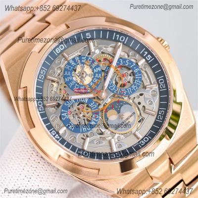 Overseas Perpetual Calendar Moonphase 4300V A1120 Automatic Mens Watch Best Edition TWF Blue Skeleton Dial RG Bracelet