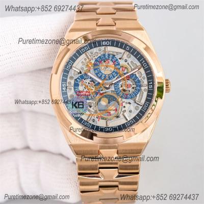 Overseas Perpetual Calendar Moonphase 4300V A1120 Automatic Mens Watch Best Edition TWF Blue Skeleton Dial RG Bracelet