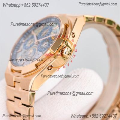 Overseas Perpetual Calendar Moonphase 4300V A1120 Automatic Mens Watch Best Edition TWF Blue Skeleton Dial RG Bracelet