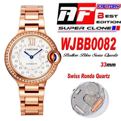 Ballon Bleu W6920068 Ronda Quartz Womens Watch Best Edition AF 33mm RG Diamonds Bezl Silver Dial SS Bracelet Ladies