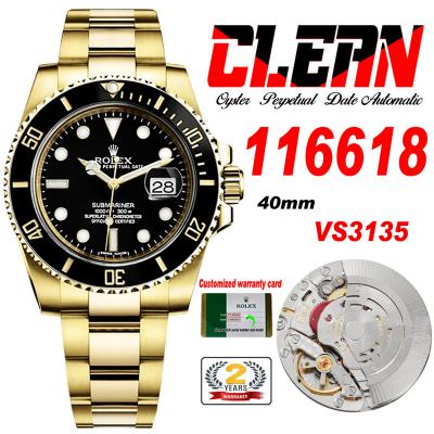 Submariner 116618 VR31355 Automatic Mens Watch Best Edition Clean YG Ceramic Bezel Black Dial 904L SS Bracelet