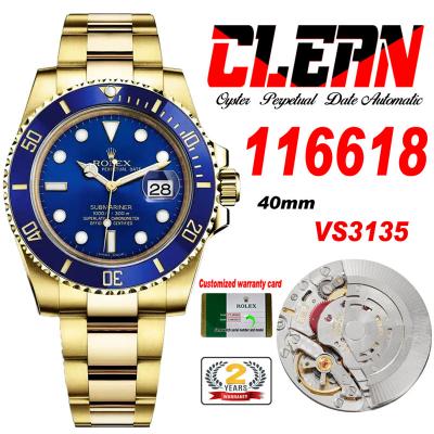 Submariner 116618 VR31355 Automatic Mens Watch Best Edition Clean YG Ceramic Bezel Blue Dial 904L SS Bracelet